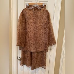 VICTOR COSTA NWT Lined Animal Print Wide Leg Pants w/Top & Sash